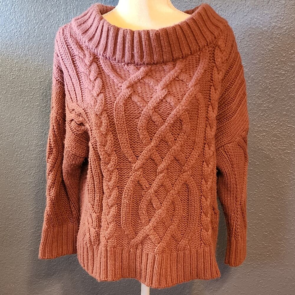 J.A.O. Los Angeles Mauve Chunky Cable Knit Sweater Size Small